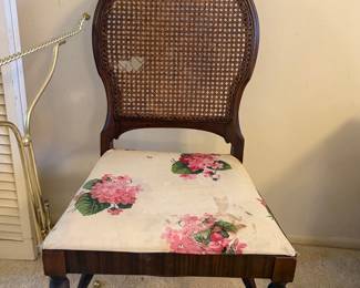 Louis XVI Style Cane Back Side Chair with Floral Upholstery