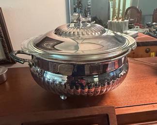 Silver-Plated Covered Casserole Dish with Glass Insert