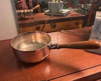 Vintage Copper Saucepan with Wooden Handle