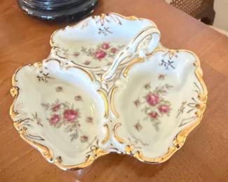 Porcelain Candy Dish with Rose Motif and Gilt Trim - JLMENAU Graf Von Henneberg