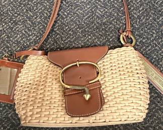 Marc & Marc Woven Straw Shoulder Bag with Leather Trim