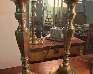 Brass Taper Candlesticks (Pair) - Hexagonal Stem