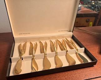 Janis Collection 24K Gold Plated Feather Cheese Knives Set