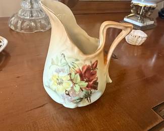 Antique R.S. Prussia Hand-Painted Porcelain Pitcher with Floral Motif