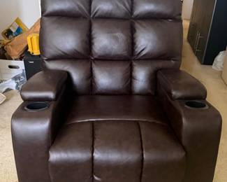 Brown Faux Leather Recliner with Cup Holders