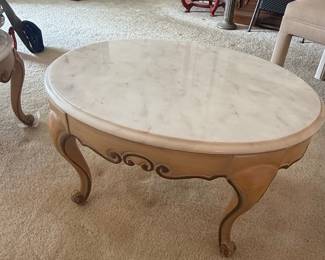 Pair of T.W.C. Oval Marble Top Coffee Table