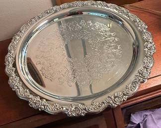 Vintage Oneida Silver Plated Oval Serving Tray with Embossed Floral Design