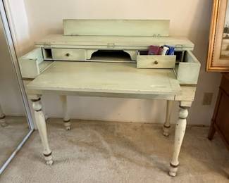 Vintage Light Green Writing Desk with Fold-Down Top