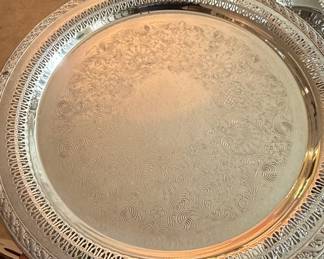 WM Rogers Silver Plate Serving Tray with Pierced Lattice Rim
