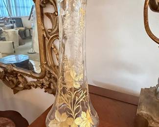 Bohemian Gilt Glass Vase with Grapes and Leaves