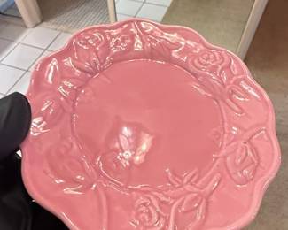 Pink Rose Embossed Decorative Plate - Bordallo Pinheiro Style