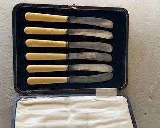 Set of Six Silver-Plated Butter Knives with Bone Handles
