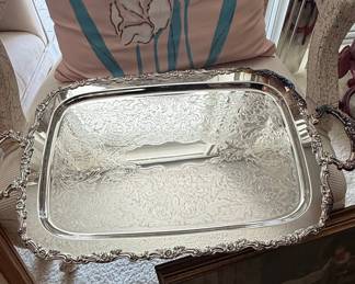 Vintage Ornate Silver-Plated Serving Tray with Handles - Gorham Style