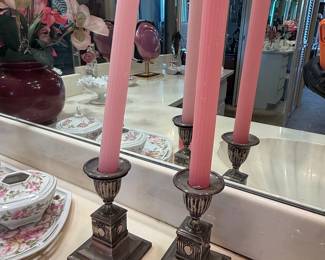 Pair of Silver-Plated Neoclassical Taper Candlesticks
