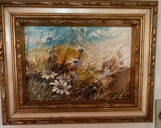 Framed Oil Painting of Daisies and Grasslands by T.P. Bucking