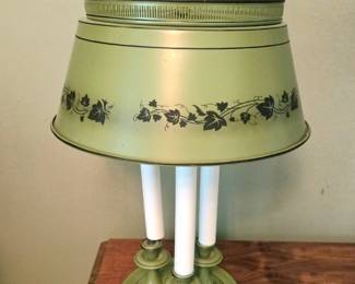 Vintage Green Metal Toleware Lamp