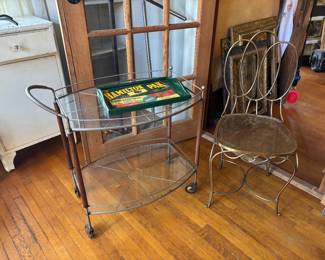 Bar cart & brass chair