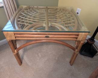 Boca Rattan square side table with glass top : $125 