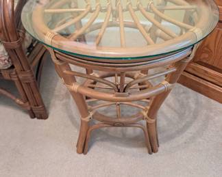 Boca Rattan round side table with glass top : $100 