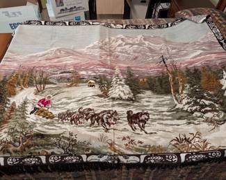 Large sledding huskies tapestry