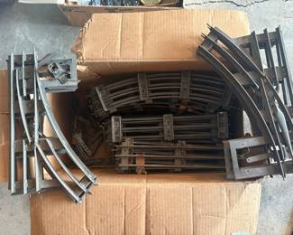 Egg box full of American Flyer & Lionel standard gauge train track