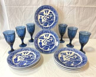 Japanese Blue Willow Meets Noritake Glasses