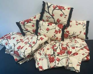 Red Cherry Blossom Curtains  Pillows