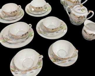 Vintage Geisha bottom cups, saucers, coffee pot, sugar & creamer
