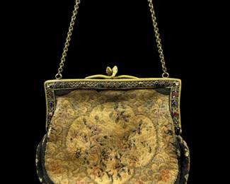 Antique jeweled enamel snake clasp tapestry purse bag