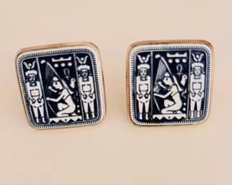 Egyptian Hieroglyphics Silver Tone Cufflinks