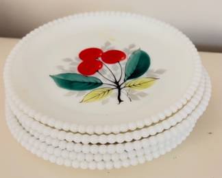 Hand Painted Westmoreland 7.25" Beaded Edge Milk Glass Plates