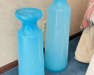 Blue Satin Glass Vases