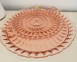 VintageJeannette Pink Depression Glass serving platter/Windsor Diamond patterns