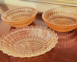 Vintage Jeannette Pink Depression Glass serving Bowls/Windsor Diamond patterns