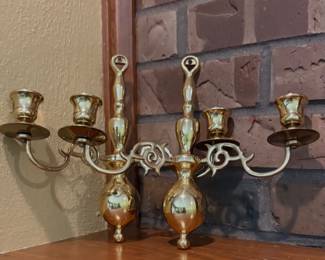 vintage brass wall sconces  candle holders 