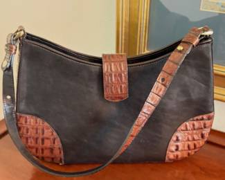 BRAHMIN Black Vintage Croc Embossed Shoulder Bag