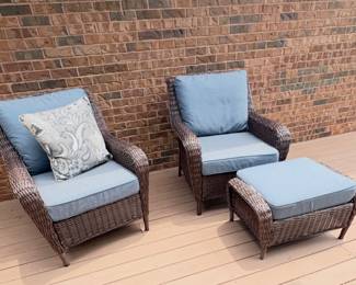 Wicker Lounge Chairs and stool —Hampton Bay Fernlake collection