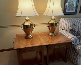 2-Solid Oak Tables and 2-Frederick Cooper Urn-Brass Lamp