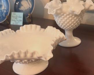 Fenton Hobnail Milk Glass Candle Holders