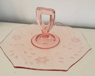 Pink Depression Glass Cake Platter