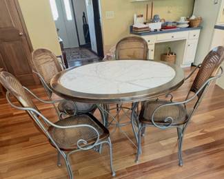 Five-Piece Drexel Hardwood, Iron, and Marble Top Dining Set