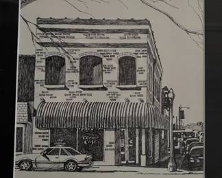 Art#024 ($125) Mitch Howell Coon/ Downtown Corner Pen & Ink Original Frames