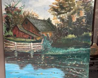 Art#227 ($150) Hubert Mitchell - Pond and Barn / Original Oil