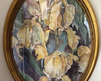 Art#043 ($55) Mitch Howell Coon/ Irises Watercolor Original Framed