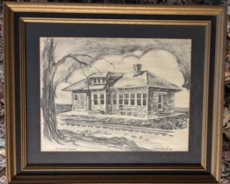 Art#013 ($125) Mitch Howell Coon/Hartselle Depot '76 Pencil Original Framed