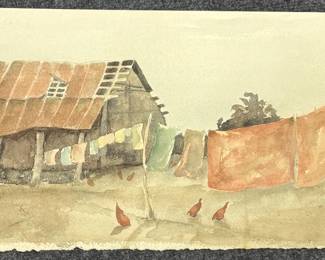 Art#019 ($125) Mitch Howell Coon/ Barn 1966 Watercolor Orginal