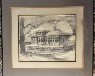 Art#014 ($125) Mitch Howell Coon/ Hartselle Depot '76 Pencil Print Framed 223/250