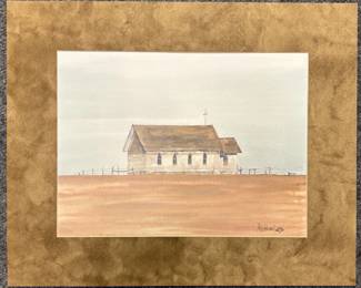  Art#001  ($175) Mitch Howell Coon/ Country Church Original  Watercolor                       Buildings 006b
