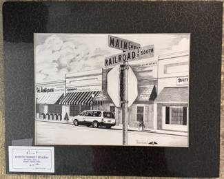 Art#021 ($95) Mitch Howell Coon/ Main Street Pen & Ink Print Matted