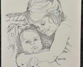 Art#032 ($50) Mitch Howell Coon/ Babies Pencil Print